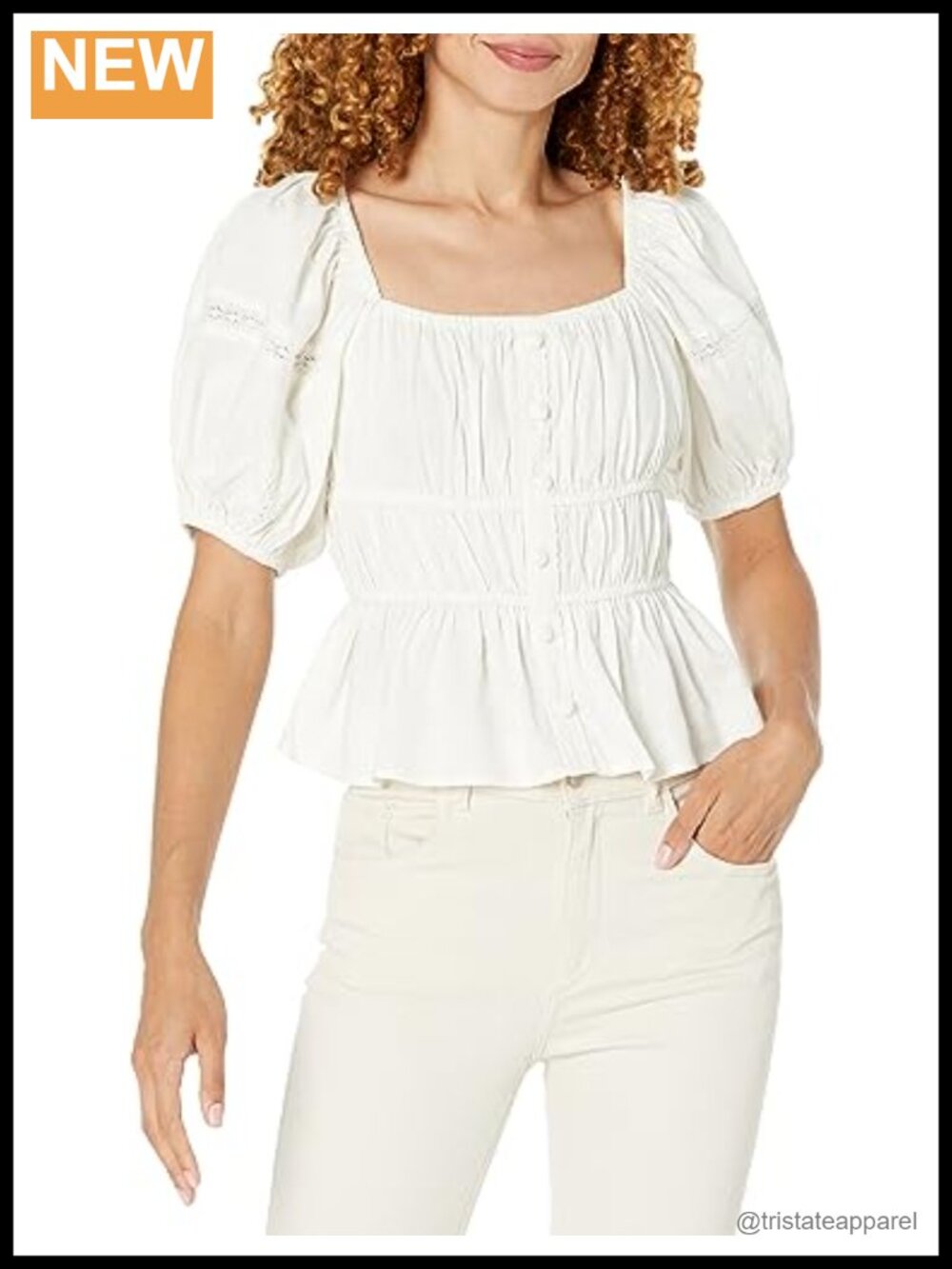 Tiered Shirred Lace Blouse Button Front Sleeveless